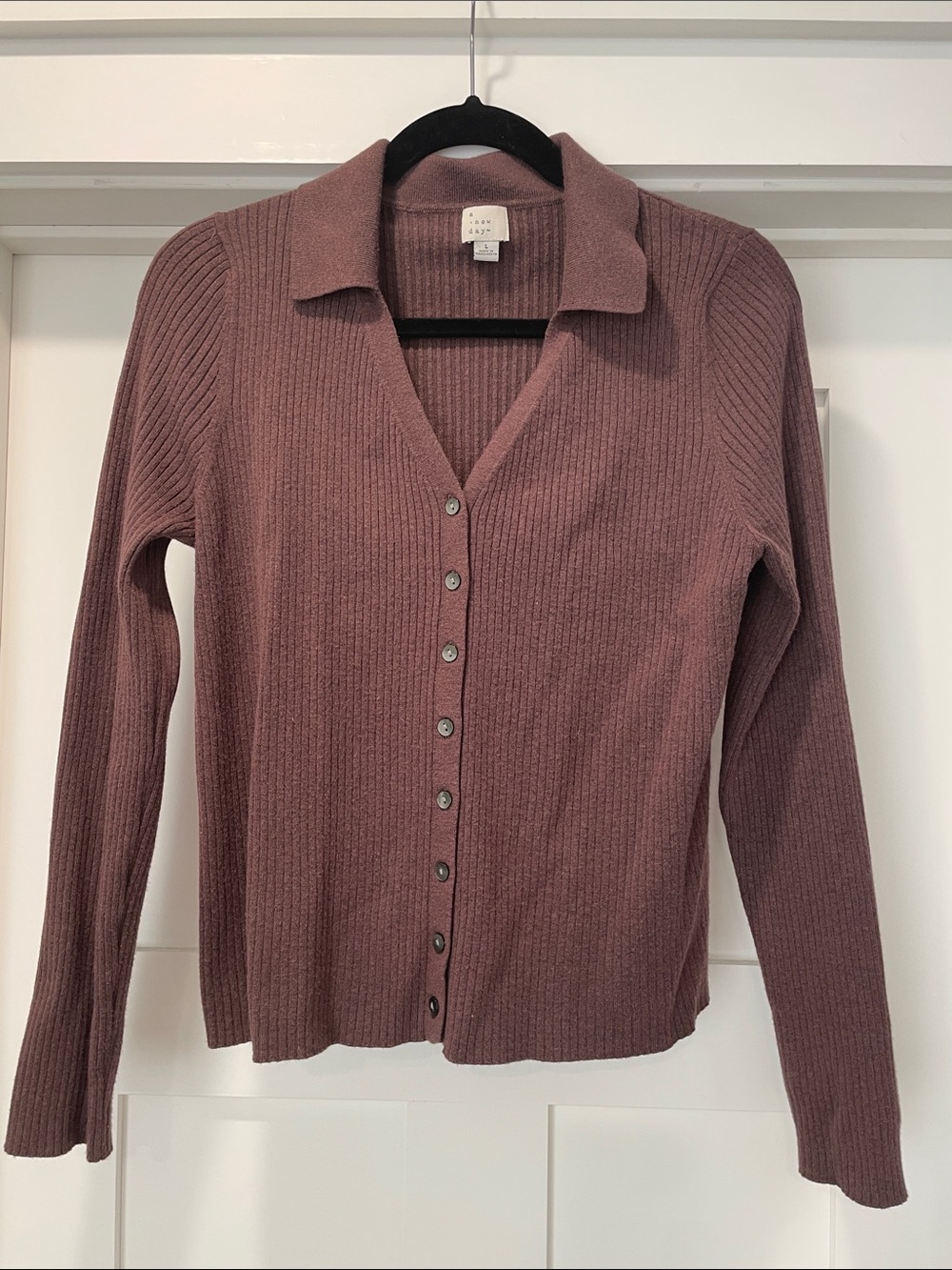A new day Ribbed Button-Front Top in Brown - size large